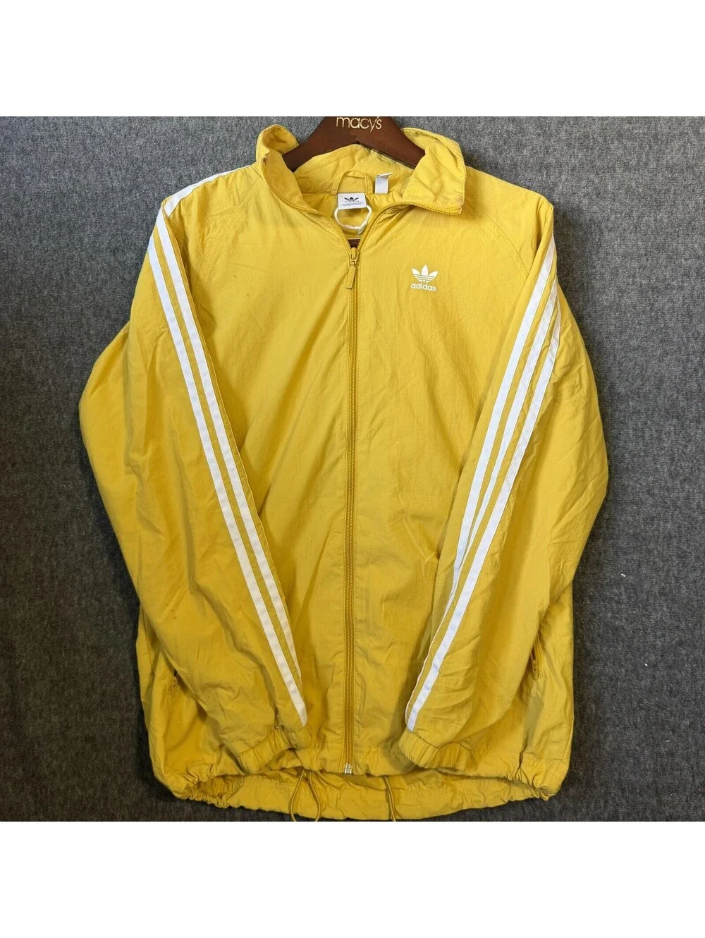 Vintage Adidas Originals Windbreaker Jacket Mens L Yellow Hooded Full Zip Logo